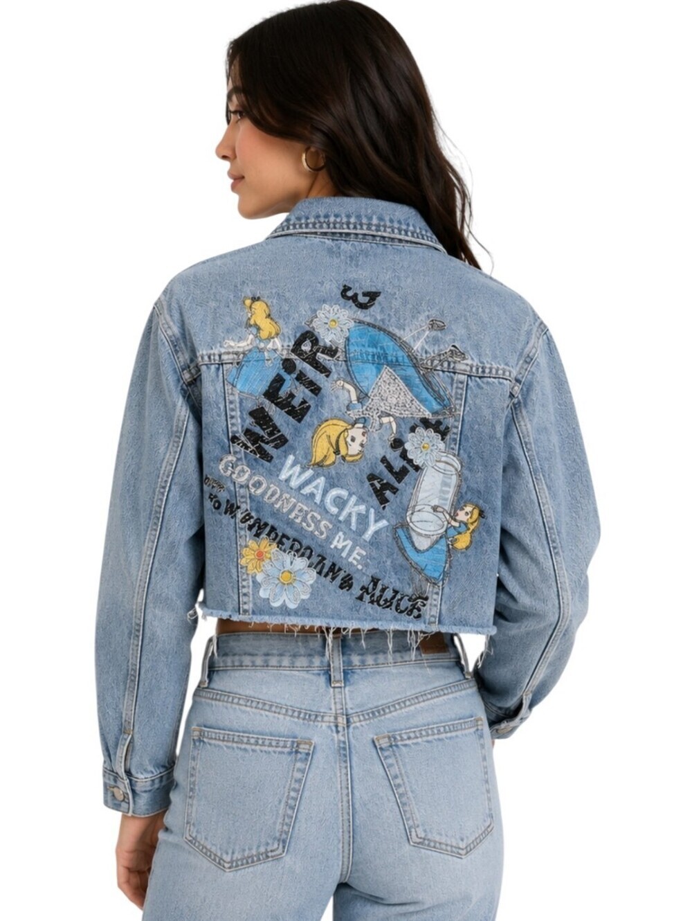 Five Plus x Disney Alice in Wonderland Cropped Denim Jacket Embroidered Womens S